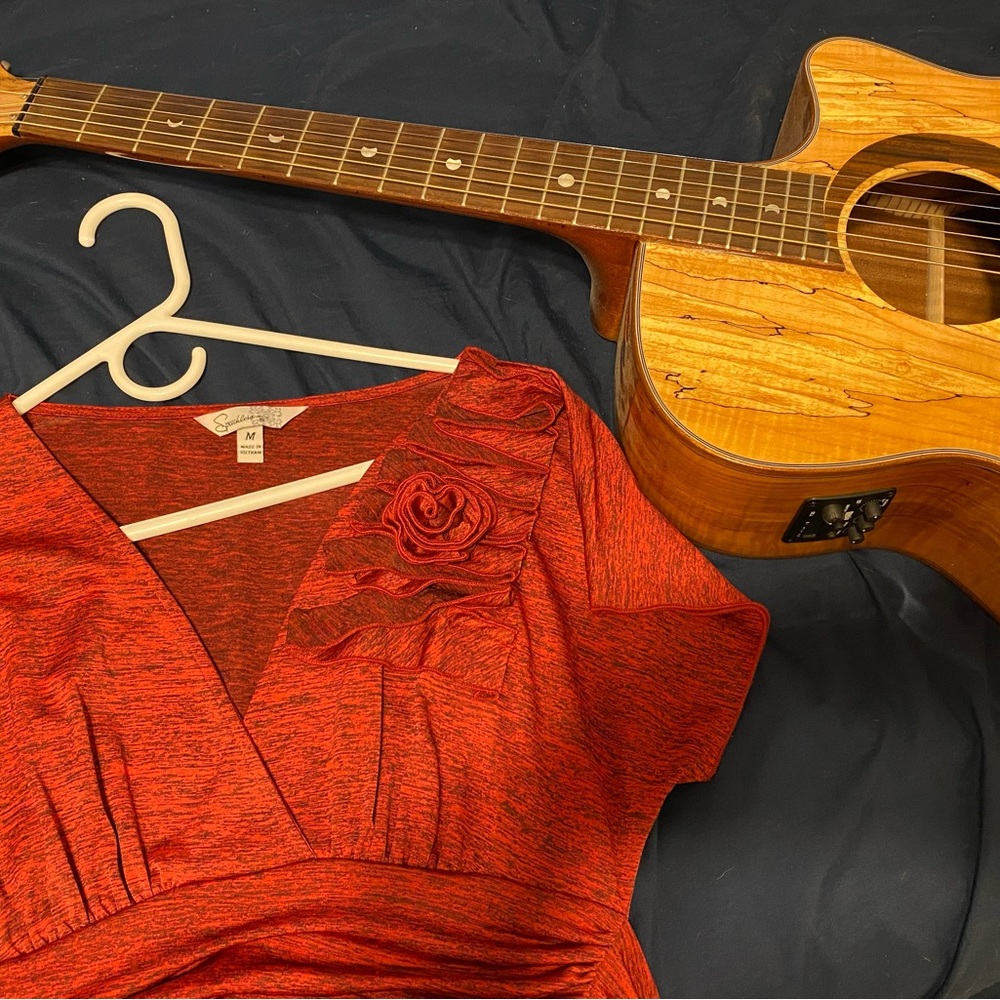 Size medium (38 chest; 35 length) maroon knee length dress.